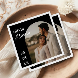 Modern Minimalist Boho Arch Photo Wedding Napkin