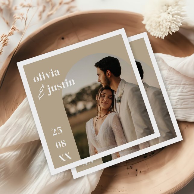 Modern Minimalist Boho Arch Photo Wedding Napkin (Creator Uploaded)