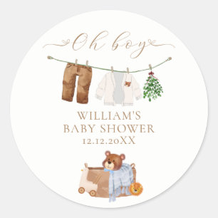 Modern Minimalist Boho Boy Clothes Baby Shower Classic Round Sticker