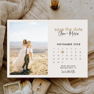 Modern Minimalist Boho Calendar Wedding Photo Save The Date