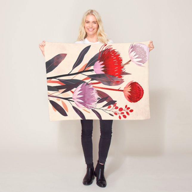 Modern Minimalist Boho Floral Botanical Fleece Blanket (In Situ)