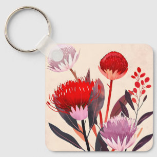 Modern Minimalist Boho Floral Botanical Keychain