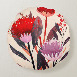 Modern Minimalist Boho Floral Botanical Round Pillow