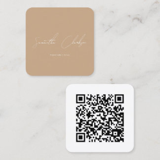 Modern Minimalist Boho Handwritten Script QR Code Square Business Card