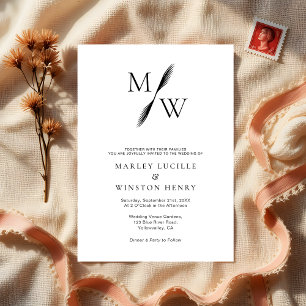 Modern Minimalist Boho Monogram Wedding Invitation