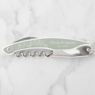 Modern Minimalist Boho Sage Green Wedding Favors Corkscrew