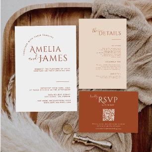 Modern Minimalist Boho Terracotta photo Wedding Invitation