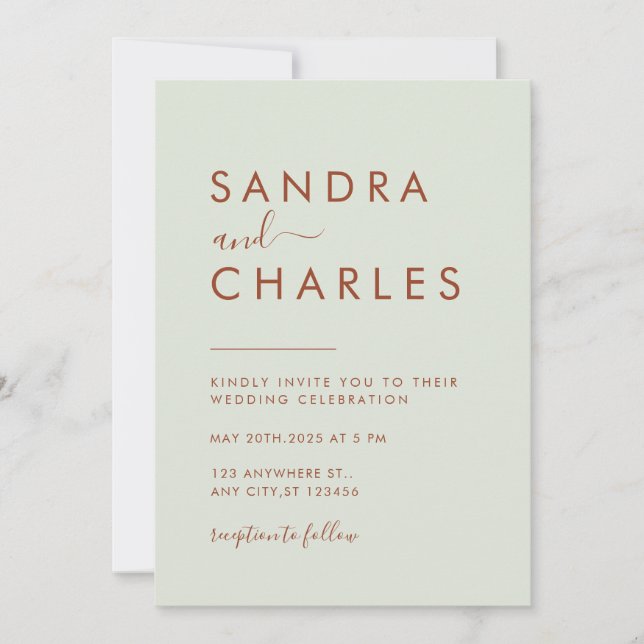Modern Minimalist Boho Terracotta wedding  Invitation (Front)