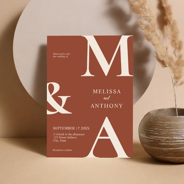 Modern Minimalist Boho Terracotta Wedding Invitation (Creator Uploaded)