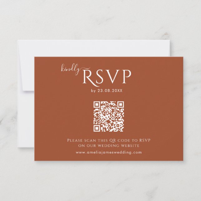 Modern Minimalist Boho Terracotta Wedding RSVP Card (Front)