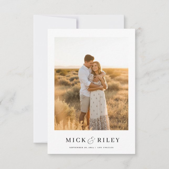 Modern Minimalist Boho Text and Photo Wedding Save The Date (Front)