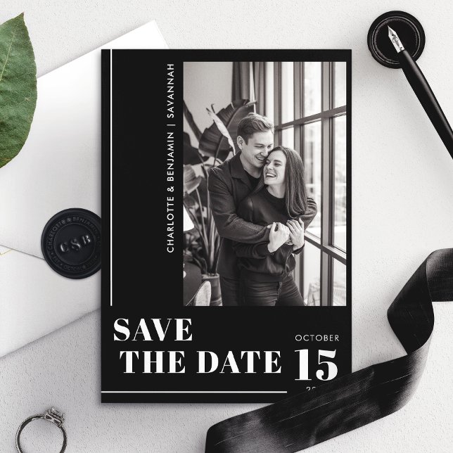 Modern Minimalist Bold Black and White Photo Save The Date (Creator Uploaded)