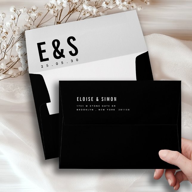Modern Minimalist bold black and white wedding  Envelope (Modern Minimalist bold black and white classic wedding Envelope)