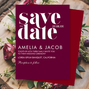 Modern minimalist Bold Burgundy maroon Wedding Save The Date