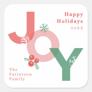 Modern Minimalist Bold Script JOY Holiday Square Sticker