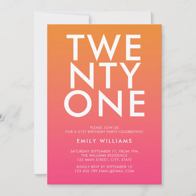 Modern Minimalist Bold Typography Pink Orange Invitation (Front)