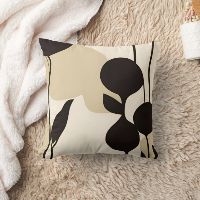 Modern Minimalist Botanical Abstract Neutral Beige Throw Pillow (Blanket)