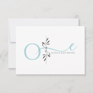 Modern Minimalist Botanical Aqua Monogram  Card