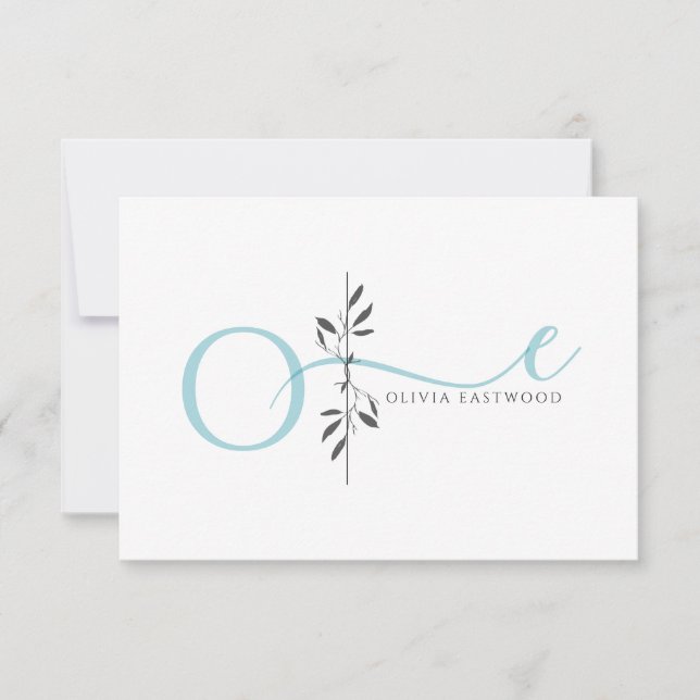 Modern Minimalist Botanical Aqua Monogram  Card (Front)