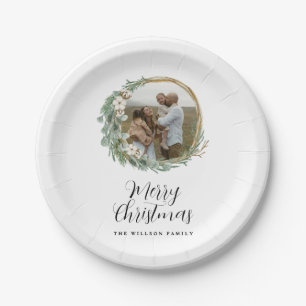 Modern Minimalist Botanical Christmas Paper Plate