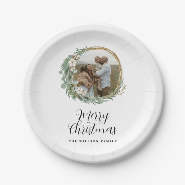 Modern Minimalist Botanical Christmas  Paper Plate (Front)