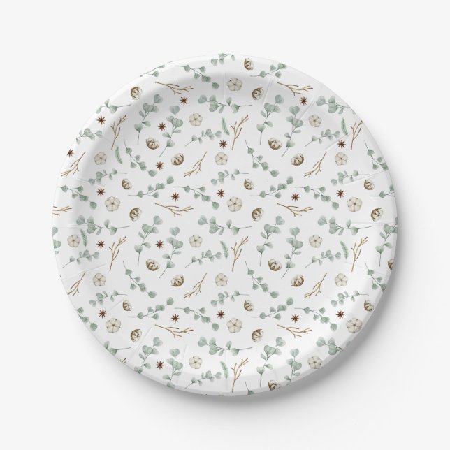 Modern Minimalist Botanical Christmas  Paper Plate (Front)