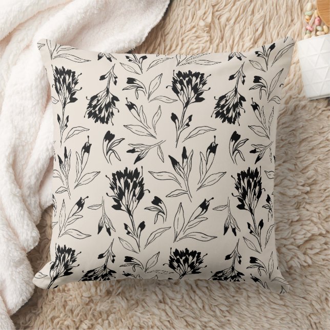 Modern Minimalist Botanical Floral Sketch Pattern Throw Pillow (Blanket)