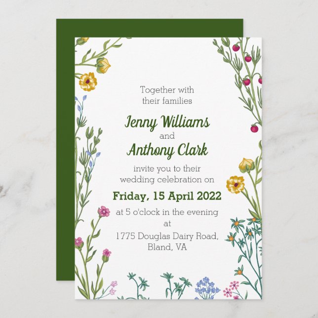 Modern Minimalist Botanical Floral Wedding Invitation (Front/Back)
