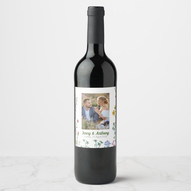 Modern Minimalist Botanical Floral Wine Label (Front)