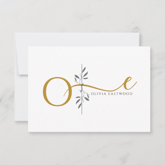 Modern Minimalist Botanical Gold Monogram  Card (Front)