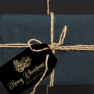 Modern Minimalist Botanical Merry Christmas Script Gift Tags