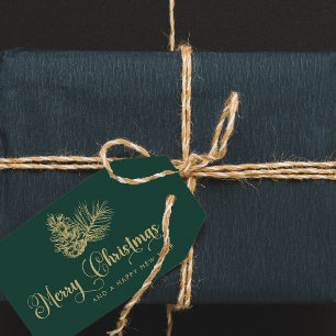 Modern Minimalist Botanical Merry Christmas Script Gift Tags