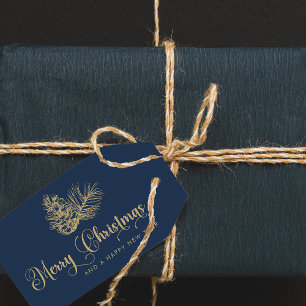 Modern Minimalist Botanical Merry Christmas Script Gift Tags