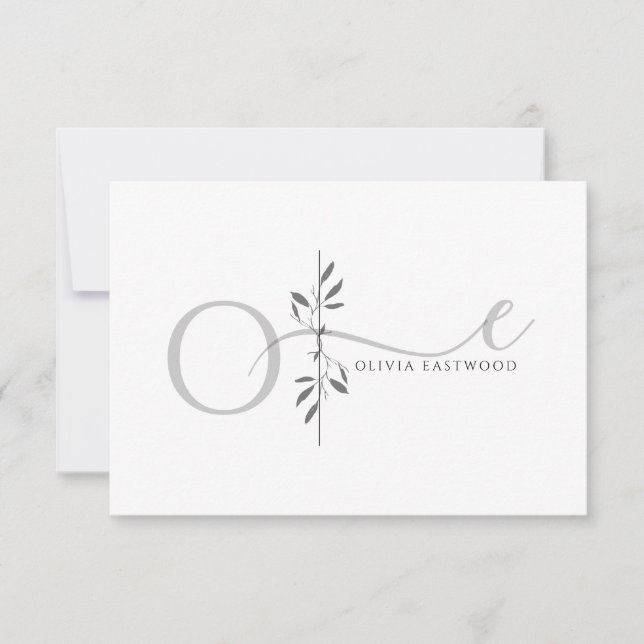 Modern Minimalist Botanical Monogram  Card (Front)