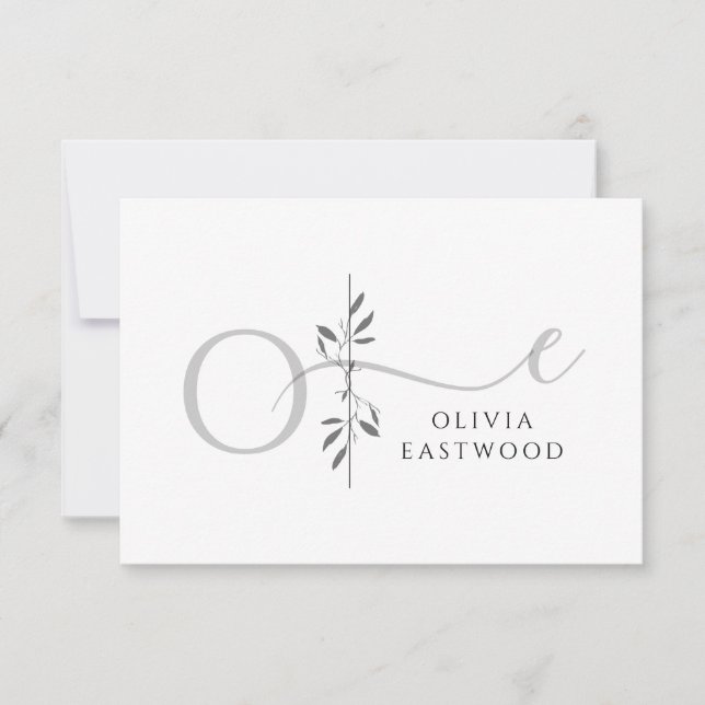 Modern Minimalist Botanical Monogram  Card (Front)