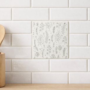 Modern Minimalist Botanical Pattern Sage Tile