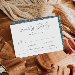 Modern Minimalist Botanical Smoky Blue Meal Choice RSVP Card