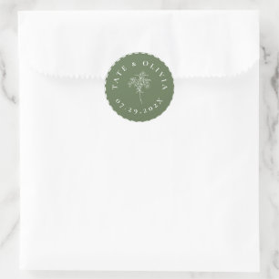 Modern Minimalist Botanical Wedding Couple Classic Round Sticker
