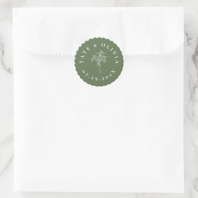 Modern Minimalist Botanical Wedding Couple Classic Round Sticker (Bag)