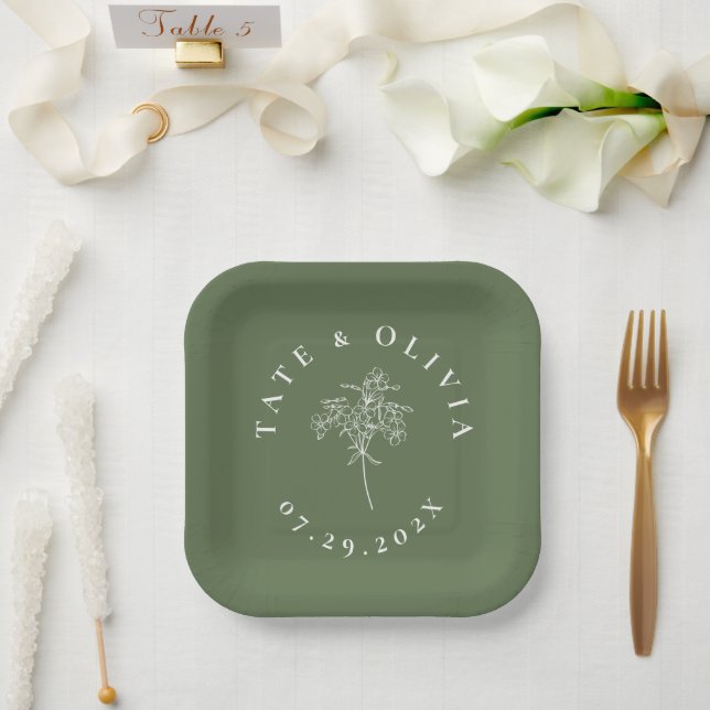 Modern Minimalist Botanical Wedding Couple Paper Plate (Wedding)