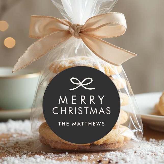 Modern Minimalist Bow Custom Colour Christmas Classic Round Sticker (Creator Uploaded)