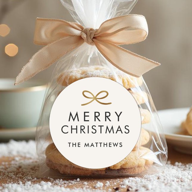 Modern Minimalist Bow Faux Foil Christmas Classic Round Sticker (Creator Uploaded)