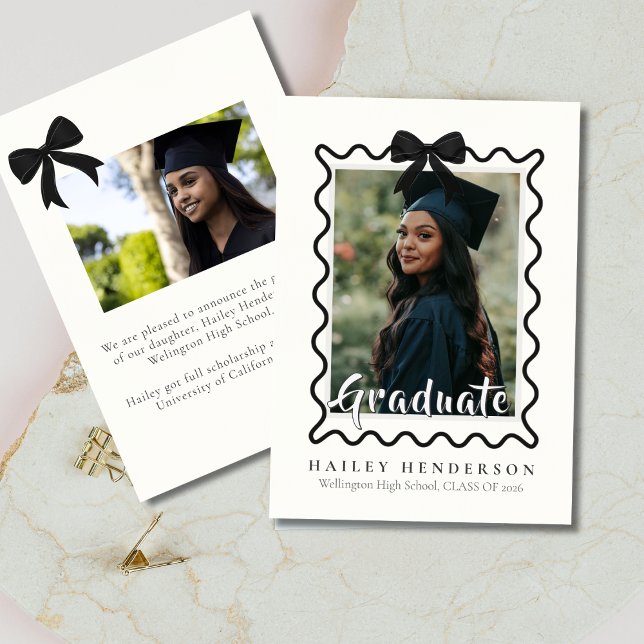 Modern Minimalist Bow Frame Graduation Photo Announcement (Creator Uploaded)