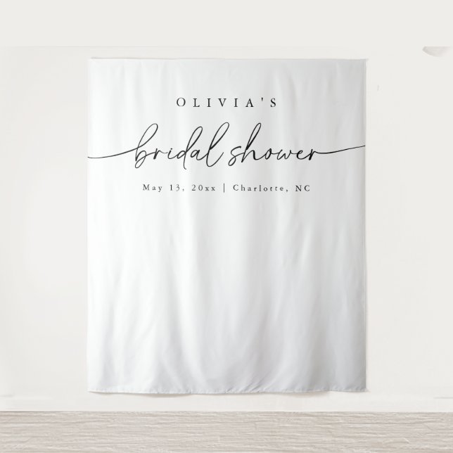 Modern Minimalist Bridal Shower Backdrop Tapestry (Front)