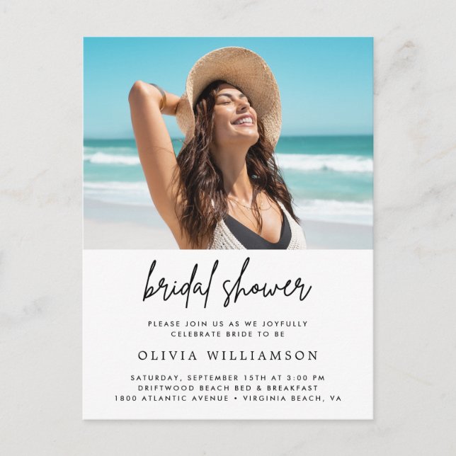 Modern Minimalist Bridal Shower Invitation Postcard (Front)