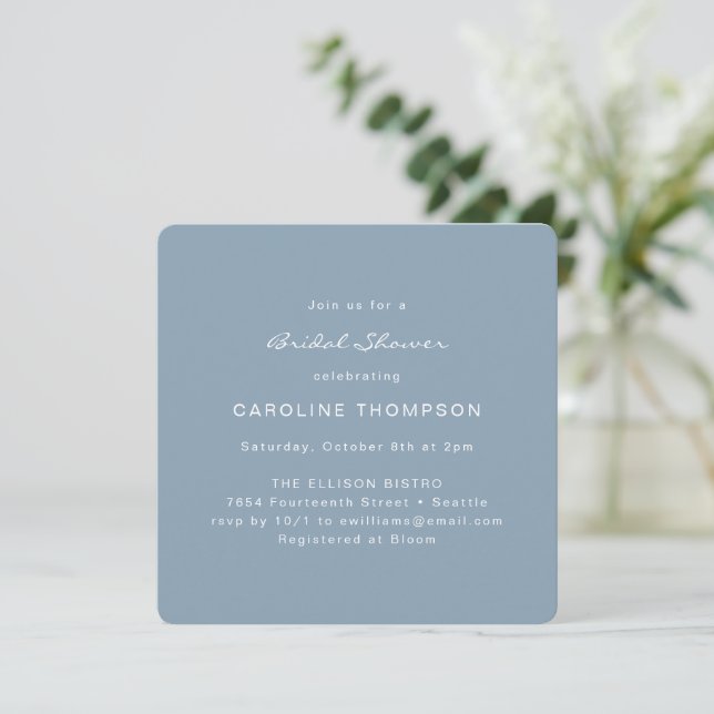 Modern Minimalist Bridal Shower Square Dusty Blue  Invitation (Standing Front)