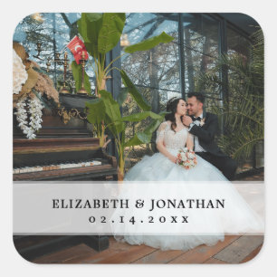 Modern Minimalist Bride and Groom Photo Wedding Square Sticker