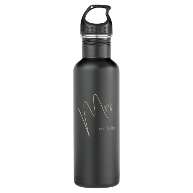 Modern Minimalist Bride | Black + Beige Script 710 Ml Water Bottle (Front)