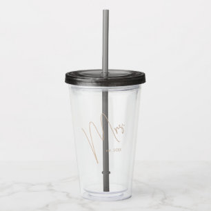 Modern Minimalist Bride   Black + Beige Script Acrylic Tumbler