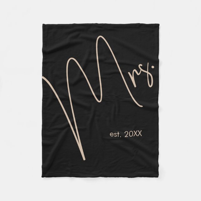 Modern Minimalist Bride | Black + Beige Script Fleece Blanket (Front)